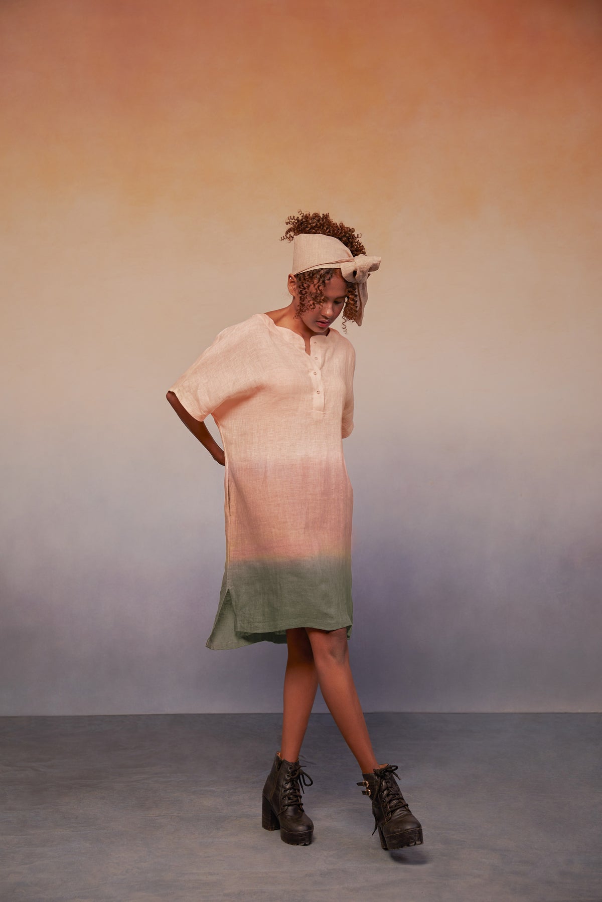 ombre block dress paeony pink +rose + pastel green