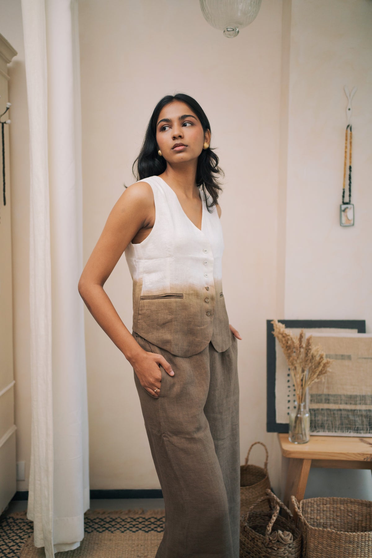 here she goes waistcoat ivory + cocoa