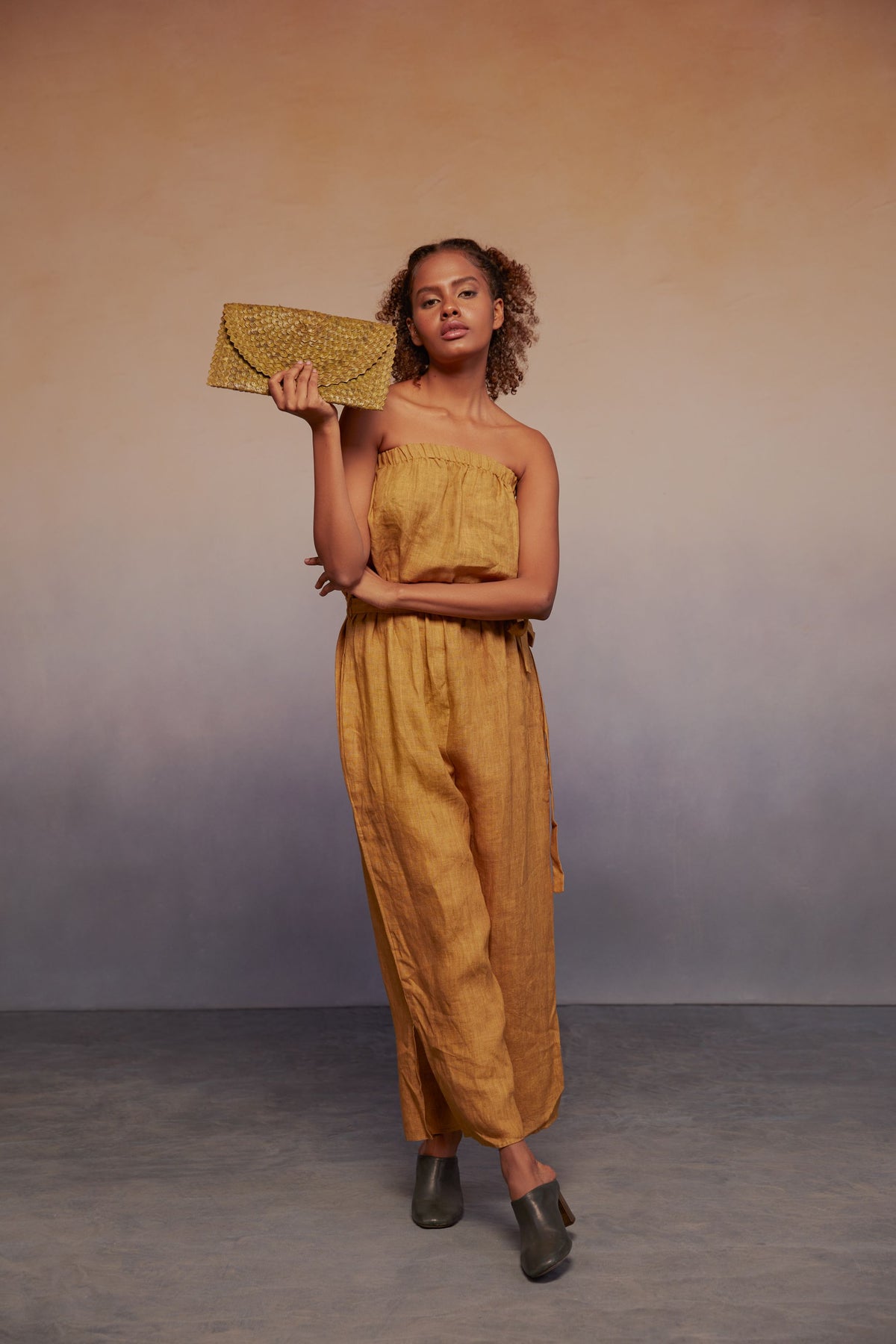 tube jumpsuit mustard