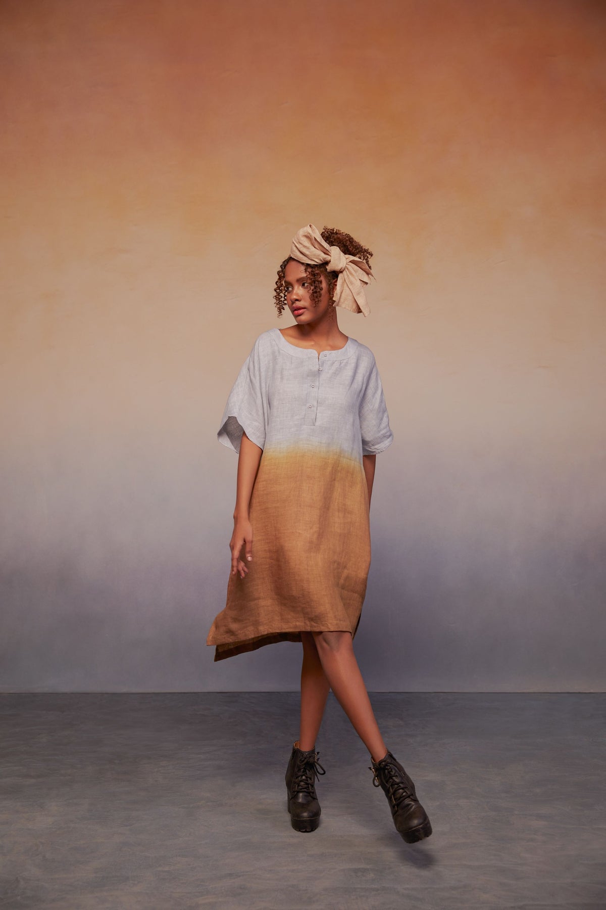 ombre block dress smoke blue + pondi khaki + cocoa