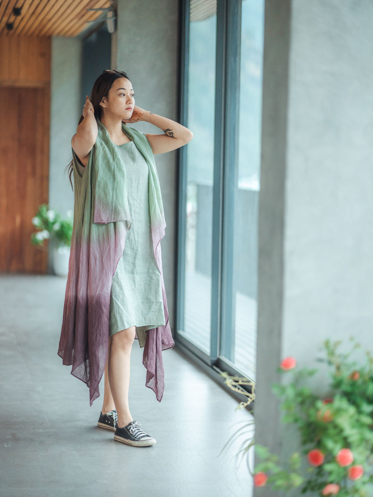ombre kimono pastel green + lavender + plum