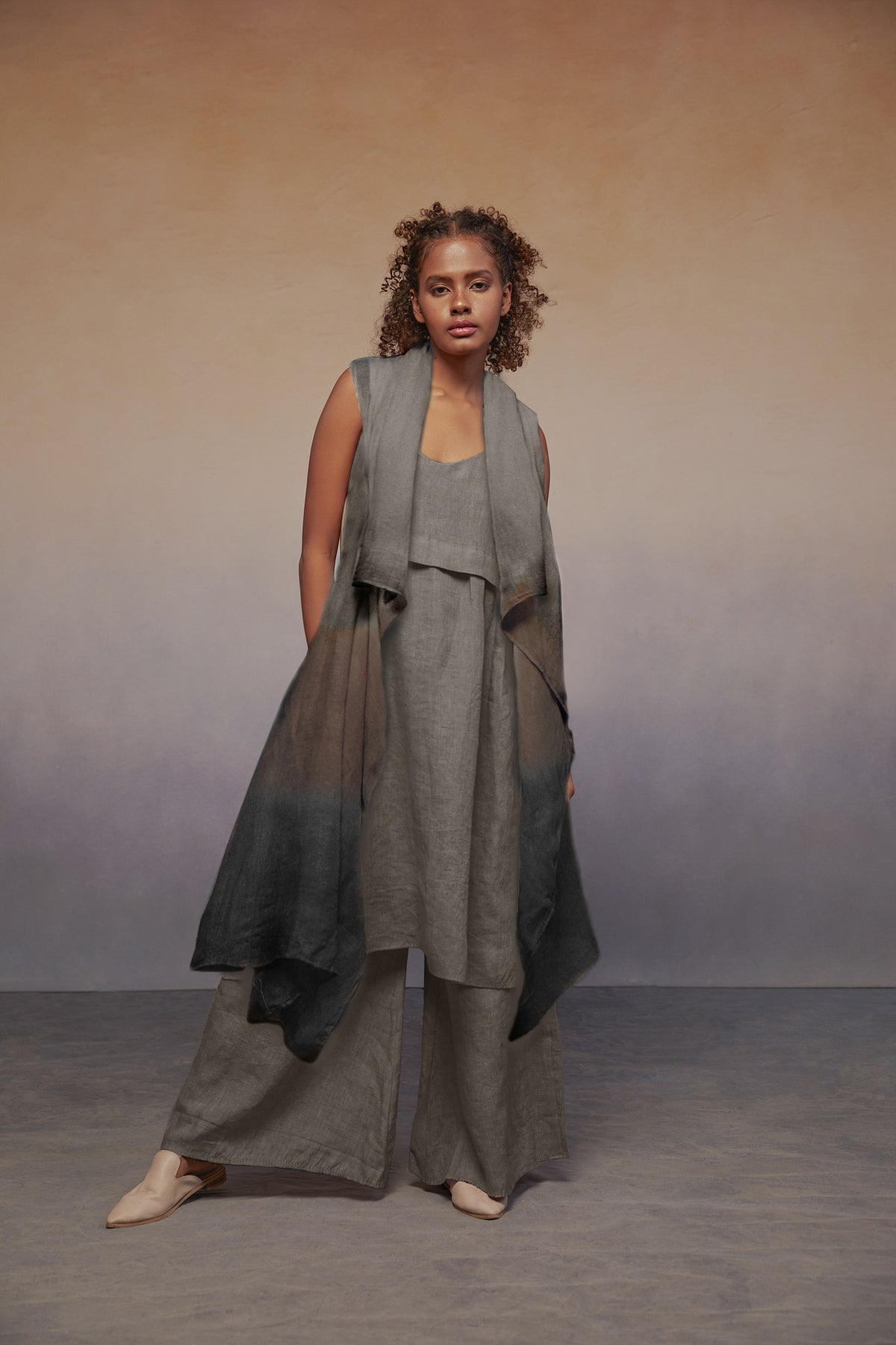 ombre kimono ash grey + cocoa + charcoal