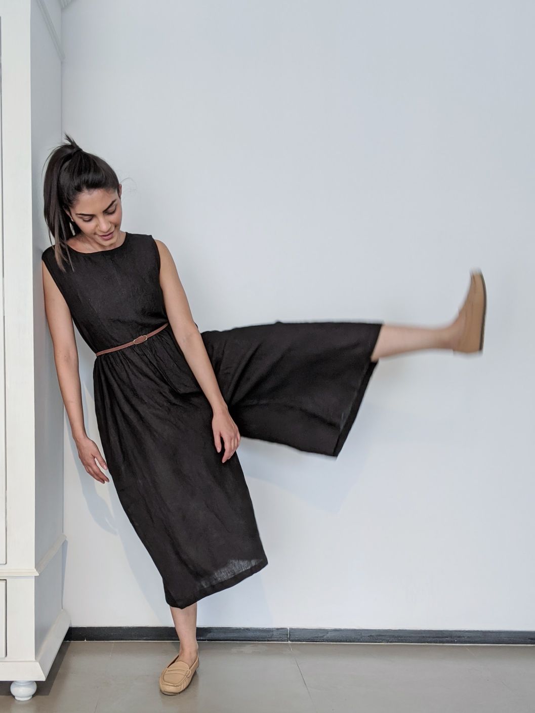 Linen Long Jumpsuit Black